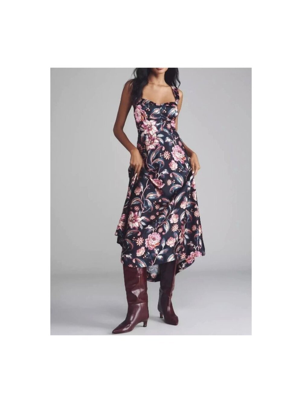 Jocelyn Sleeveless Slip Midi Dress by Maeve Black Pink Floral XL